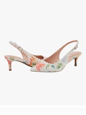 Bandolino Pointed-Toe Slingback Kitten Heels Scalloped Floral Party shoes size 8